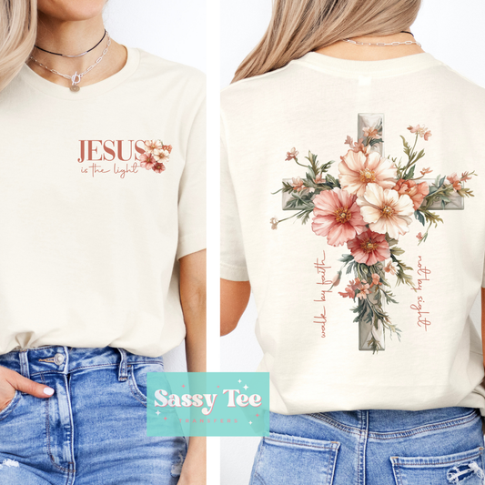 FLORAL JESUS IS LIGHT CROSS Pocket + Back SET **Preorder/Restock Ships in 5-10 biz days**