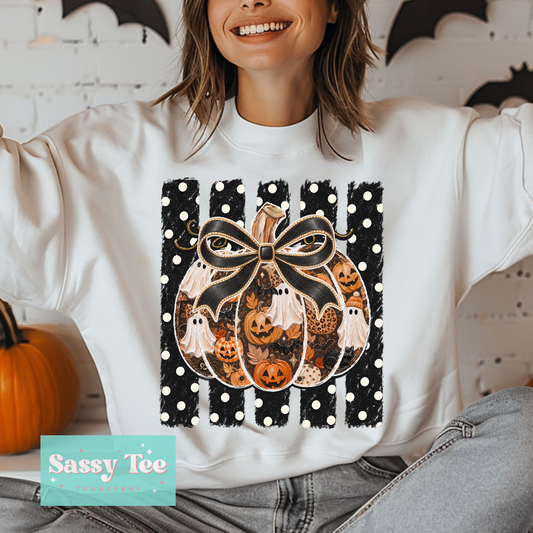 PUMPKIN GHOSTS BLACK PREPPY STRIPES **Preorder/Restock Ships in 5-10 biz days**