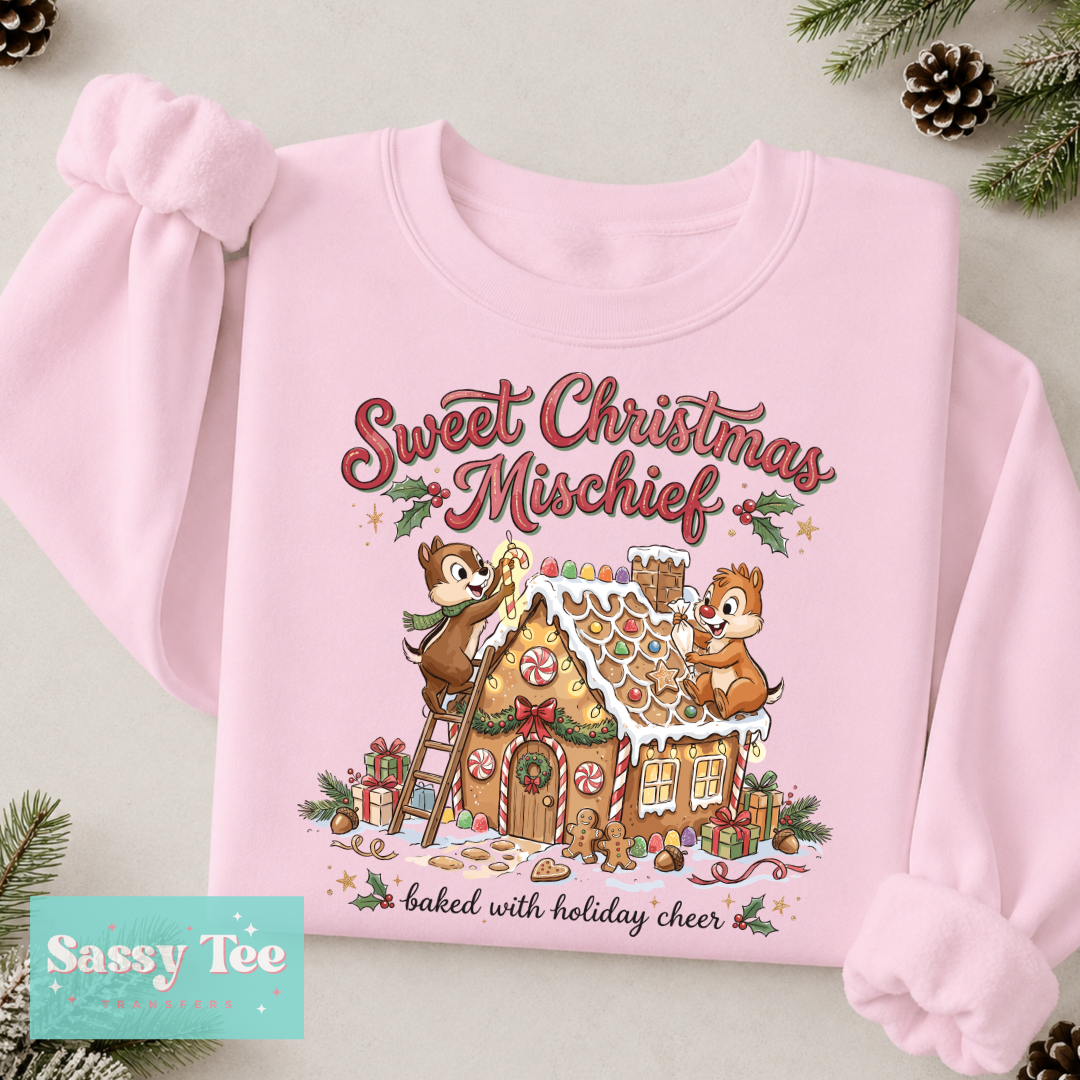SWEET CHRISTMAS MISCHIEF CHIPMUNKS GINGERBREAD HOUSE Adult **Preorder/Restock Ships in 5-10 biz days**