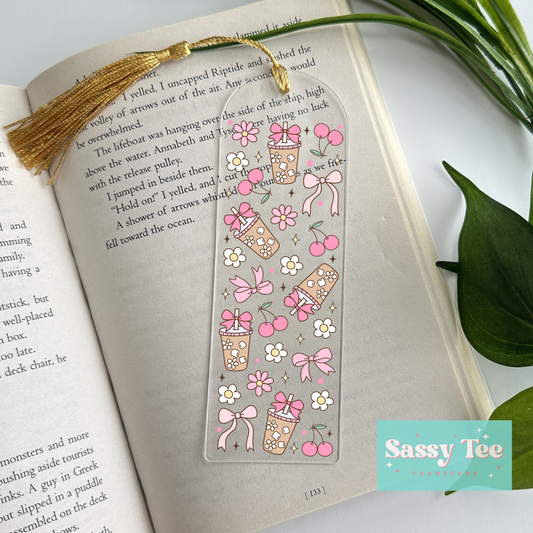 COFFEE PINK CHERRY COQUETTE BOWS UV DTF BOOKMARK DECAL *Preorder Ships in est. 5-10 biz days*