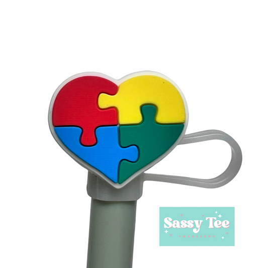 AUTISM PUZZLE HEART STRAW TOPPER Larger