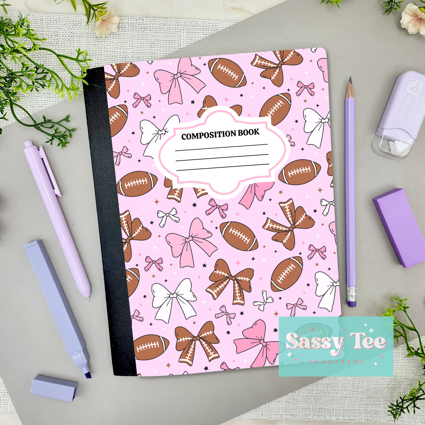FOOTBALL PINK BOWS Peel + Stick Notebook Cover SET