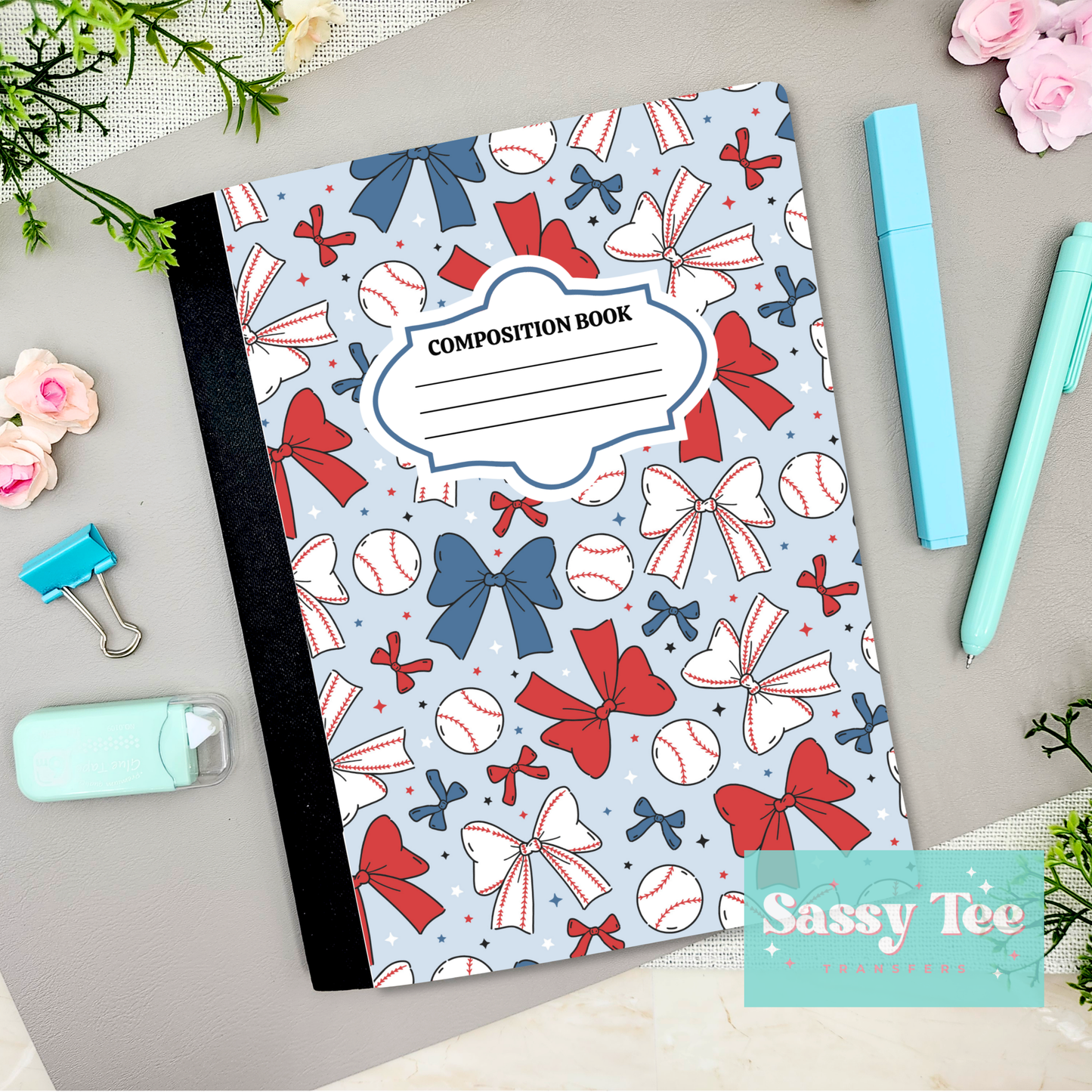BASEBALL BOWS Peel + Stick Notebook Cover SET
