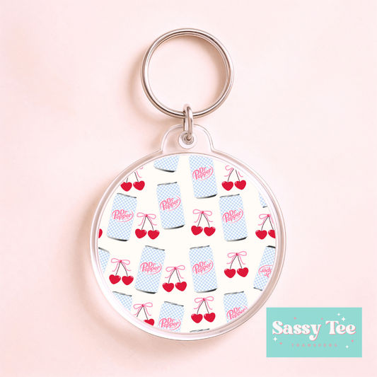 DR P BLUE PINK CHERRIES *DOUBLE SIDED* ROUND UV DTF KEYCHAIN DECAL **Preorder/Restock Ships in 5-10 biz days**