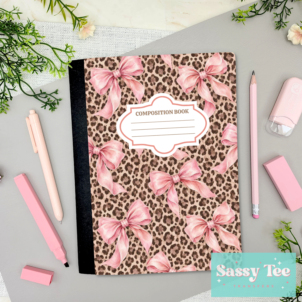 LEOPARD PINK BOWS COQUETTE Peel + Stick Notebook Cover SET