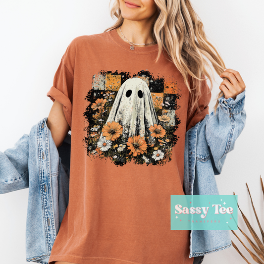 FALL RETRO GHOST FLORAL BLACK ORANGE **Preorder/Restock Ships in 5-10 biz days**