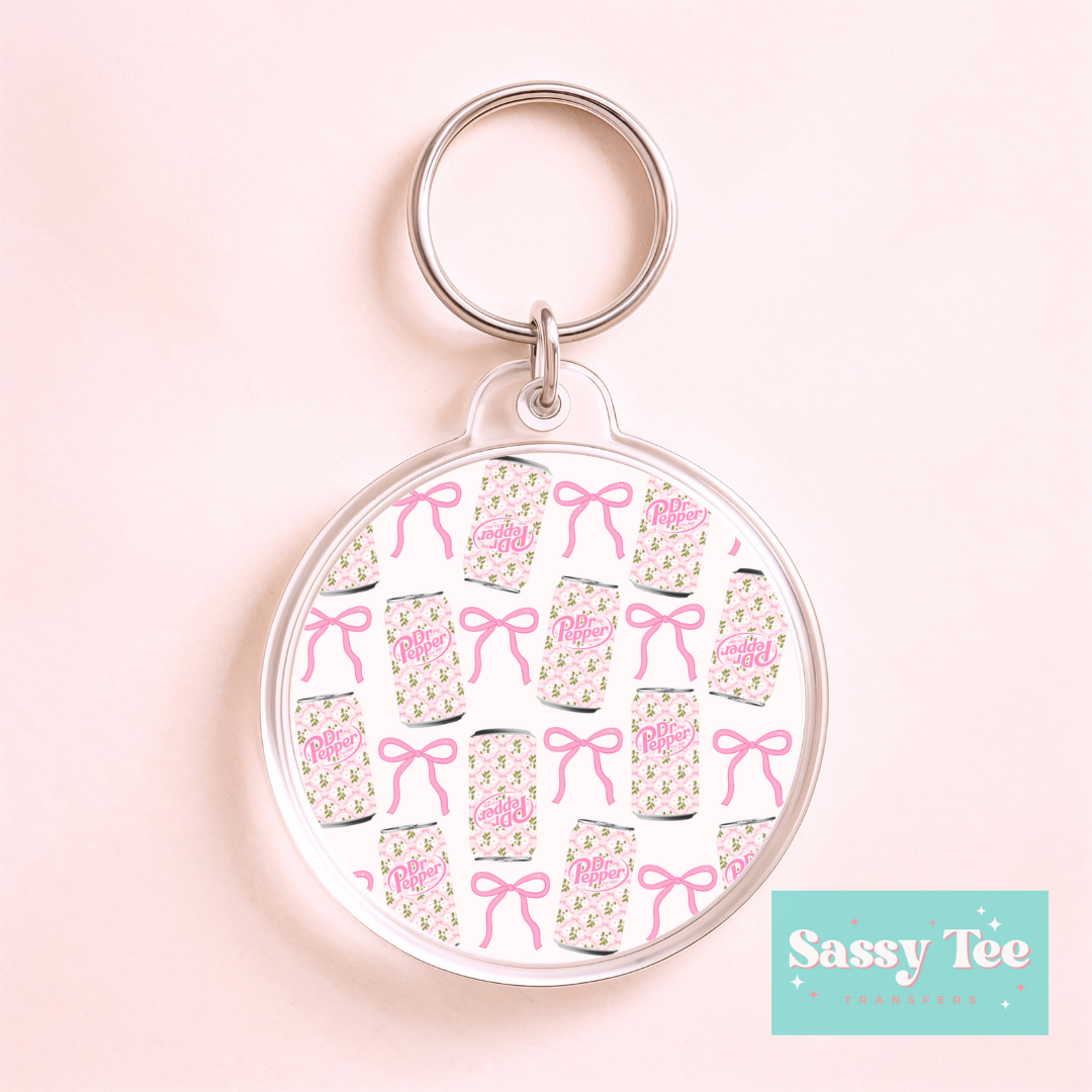 DR P PINK BOWS FLORAL *DOUBLE SIDED* ROUND UV DTF KEYCHAIN DECAL **Preorder/Restock Ships in 5-10 biz days**