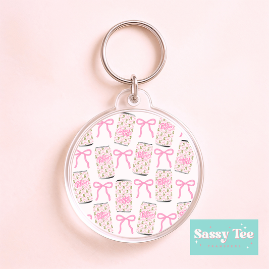 DR P PINK BOWS FLORAL *DOUBLE SIDED* ROUND UV DTF KEYCHAIN DECAL **Preorder/Restock Ships in 5-10 biz days**