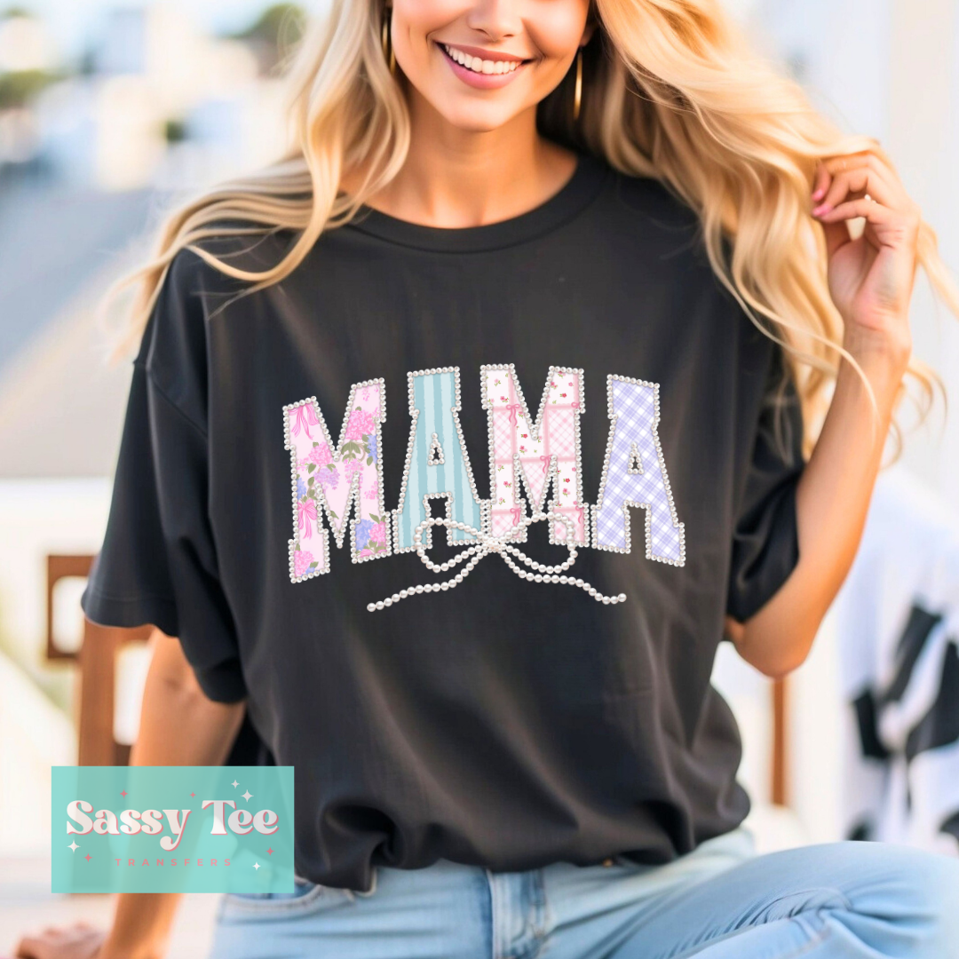 MAMA PINK LAVEDER FLORAL PLAID FAUX PATCHWORK **Preorder/Restock Ships in 5-10 biz days**