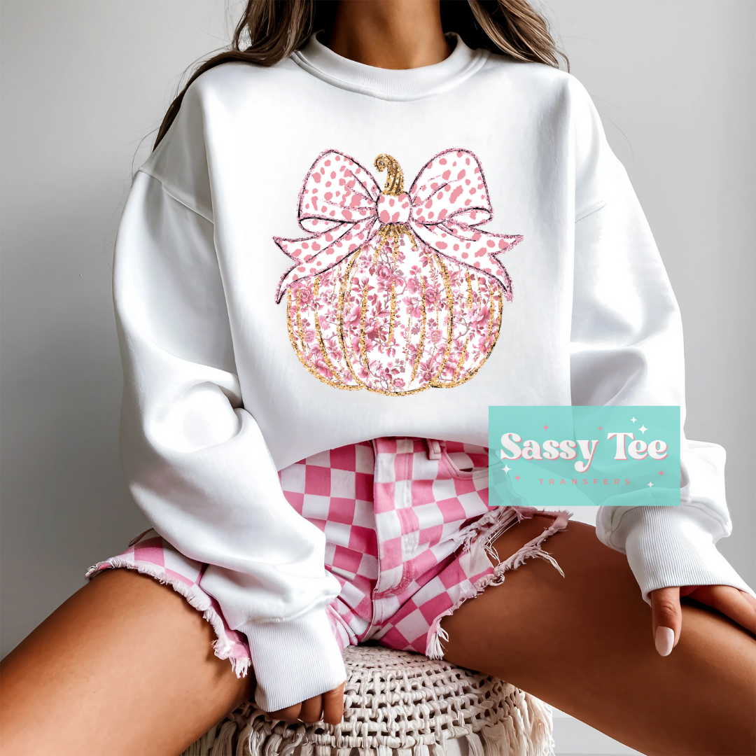 PUMPKIN PINK FLORAL GOLD GLITTER **Preorder, Ships in 5-14 biz days**
