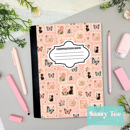 CAT ROSE BUTTERFLY VINTAGE FRAMES Peel + Stick Notebook Cover SET