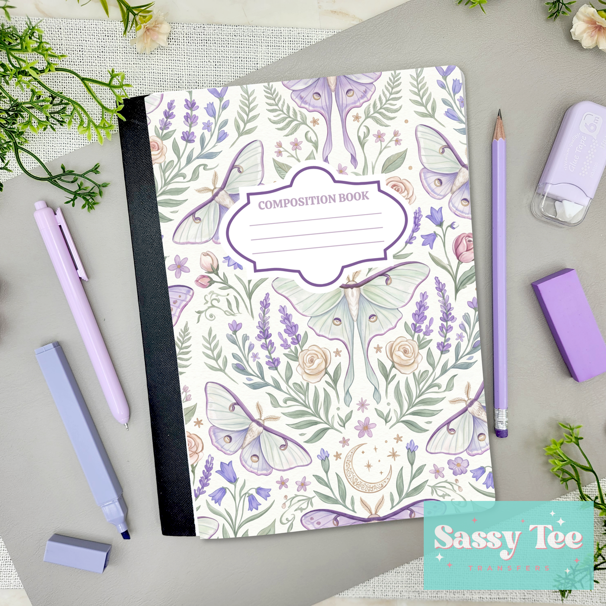 BUTTERFLY PURPLE GREEN FLORAL Peel + Stick Notebook Cover SET