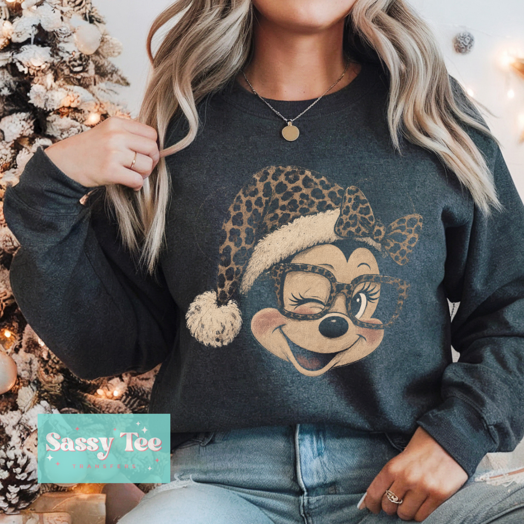 CHRISTMAS MOUSE GIRL LEOPARD For Darker Colors **Preorder/Restock Ships in 5-10 biz days**