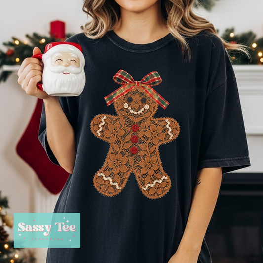 GINGERBREAD MAN FAUX LACE CHRISTMAS BOW **Preorder/Restock Ships in 5-10 biz days**