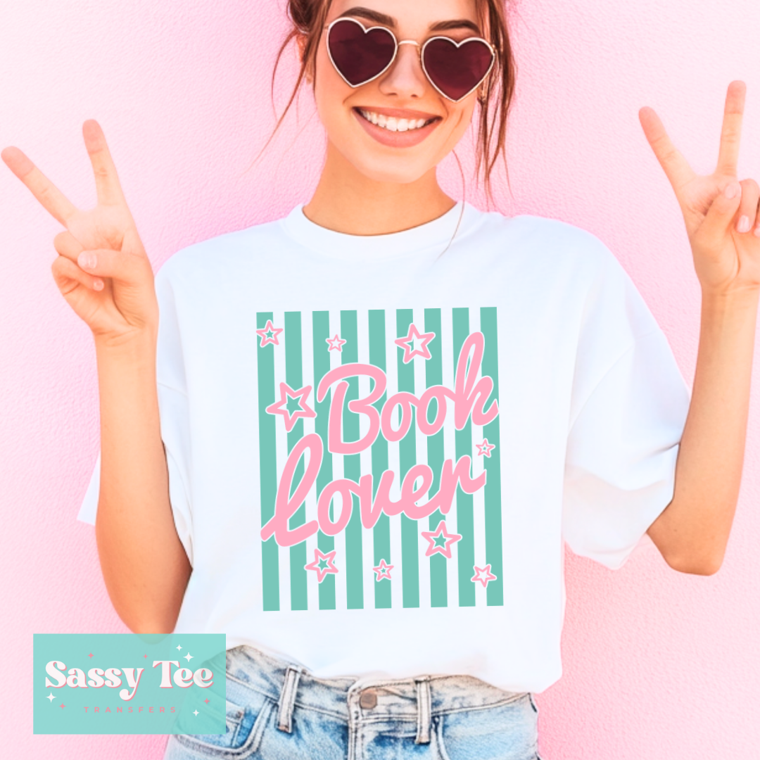 BOOK LOVER PREPPY STRIPES PINK MINT **Preorder/Restock Ships in 5-10 biz days**