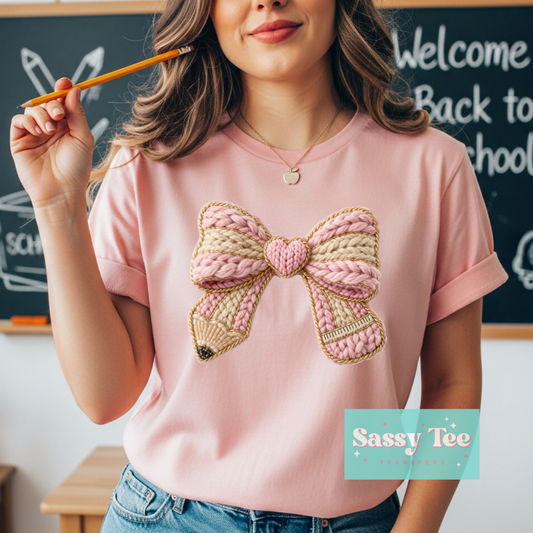 TEACHER PENCIL BOW FAUX YARN **Preorder/Restock Ships in 5-10 biz days**