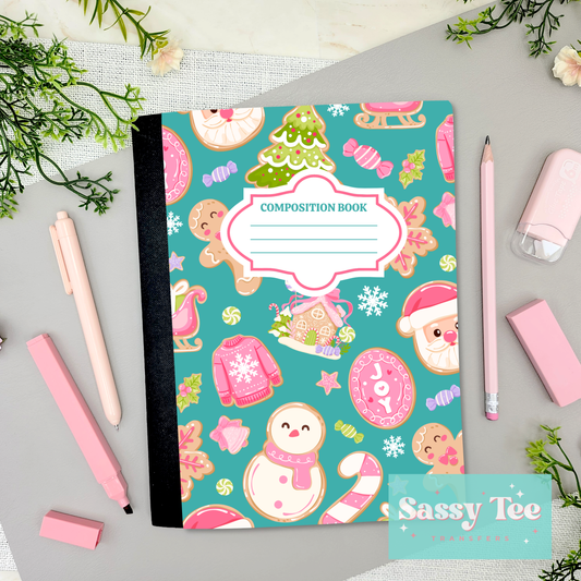 CHRISTMAS COOKIES GINGERBREAD TEAL PINK Peel + Stick Notebook Cover SET