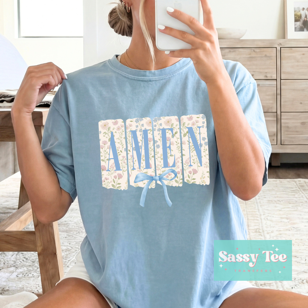 AMEN BLUE BOW YELLOW FLORAL **Preorder/Restock Ships in 5-10 biz days**