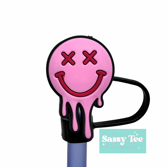 PINK OVERSTIMULATED SMILEY STRAW TOPPER