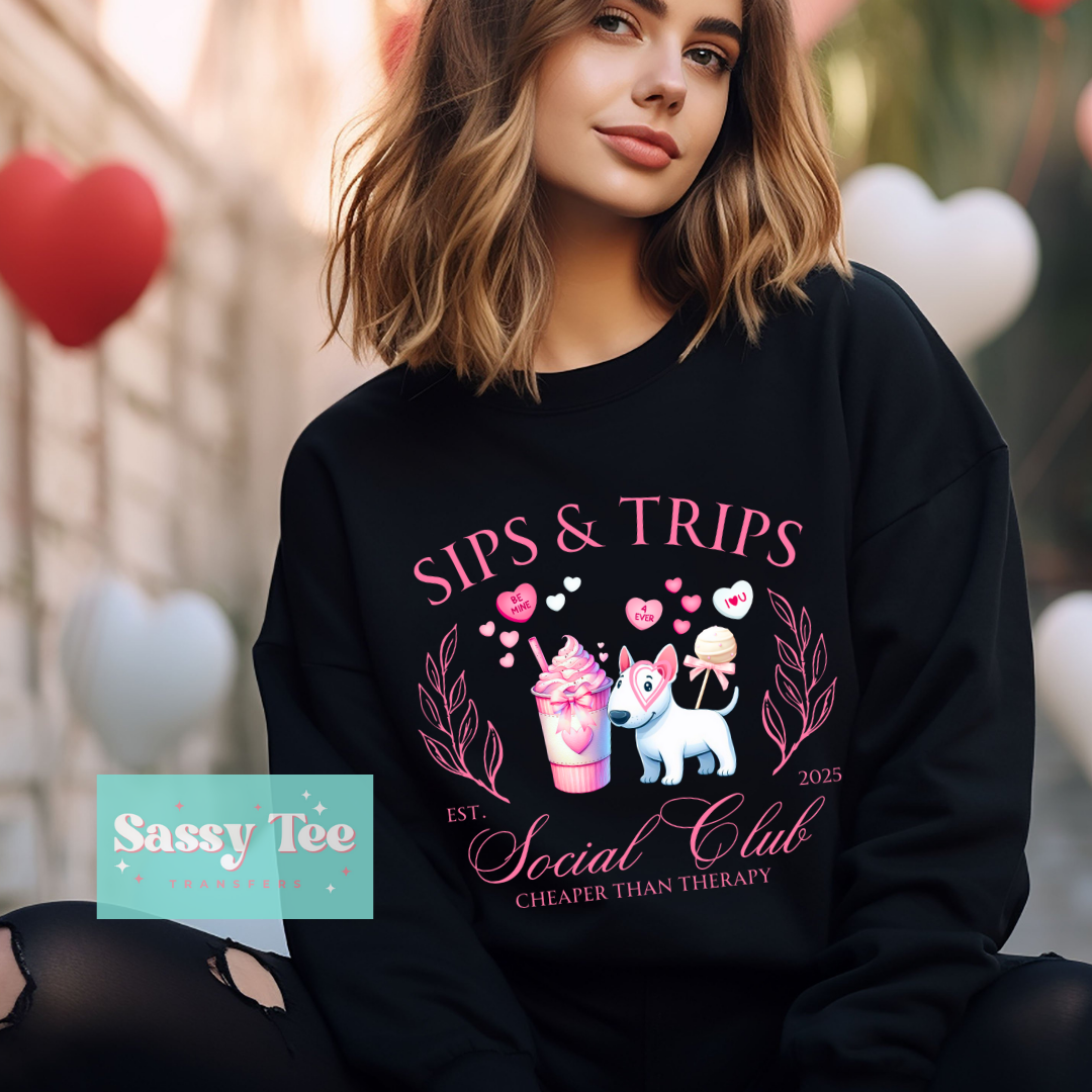 SIPS TRIPS SOCIAL CLUB PINK BOW DOG VALENTINE