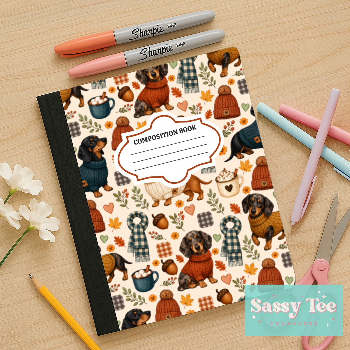 DACHSHUND FALL HOT COCOA Peel + Stick Notebook Cover SET