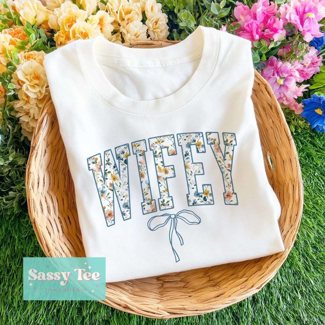 WIFEY BLUE YELLOW FLORAL BOW **Preorder/Restock Ships in 5-10 biz days**