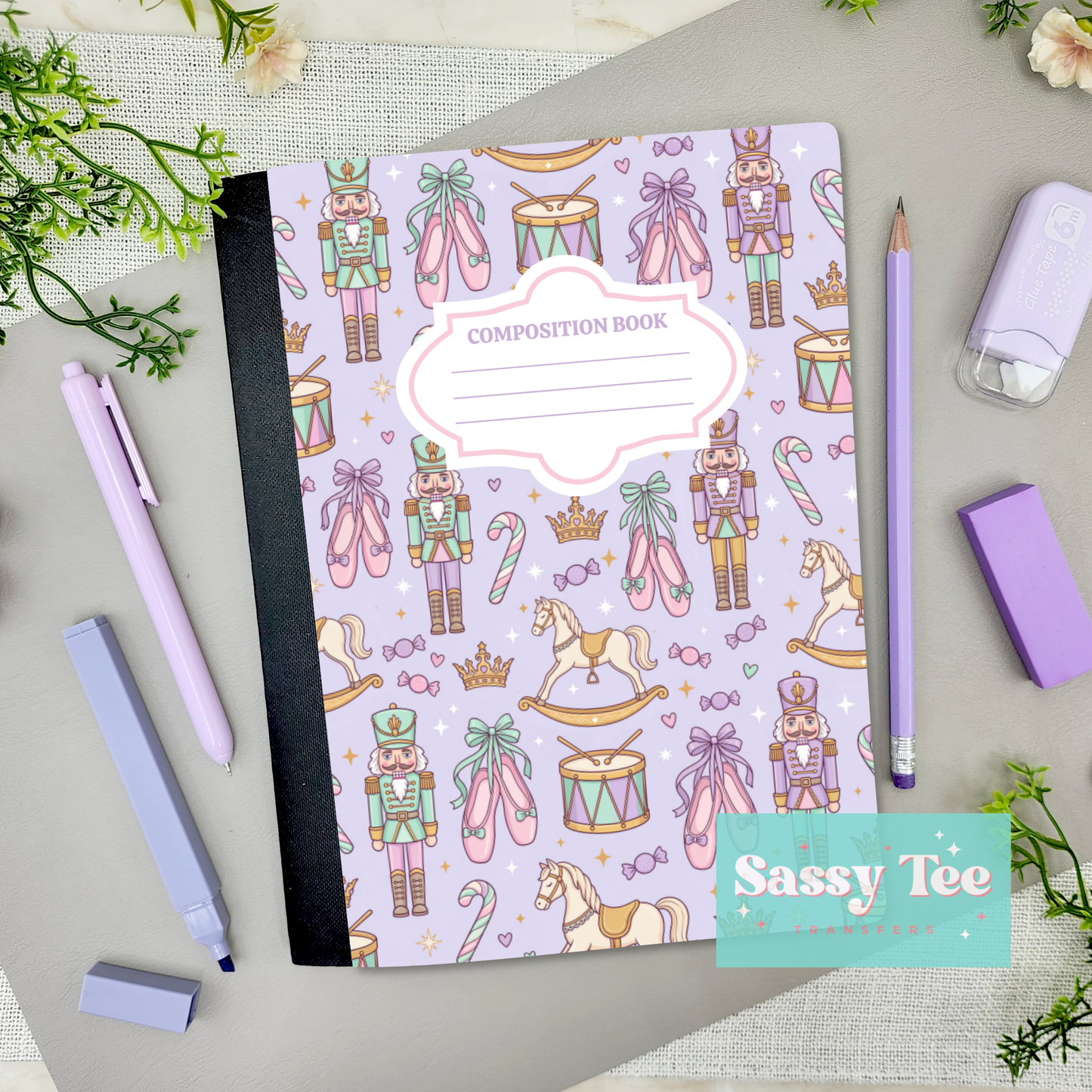 NUTCRACKER BALLET PASTEL LAVENDER PINK MINT Peel + Stick Notebook Cover SET