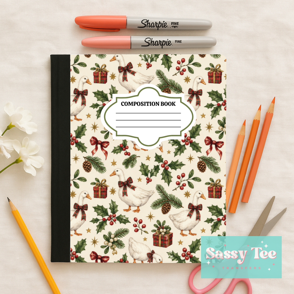 CHRISTMAS GOOSE MISTLETOE Peel + Stick Notebook Cover SET
