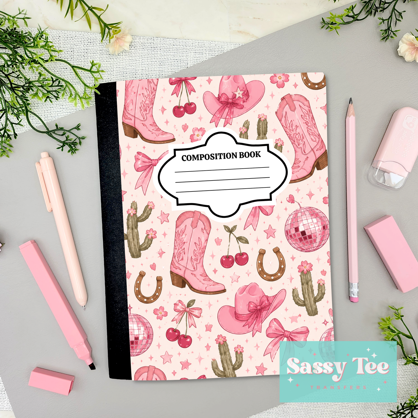 WESTERN PINK BOW DISCO BOOTS Peel + Stick Notebook Cover SET