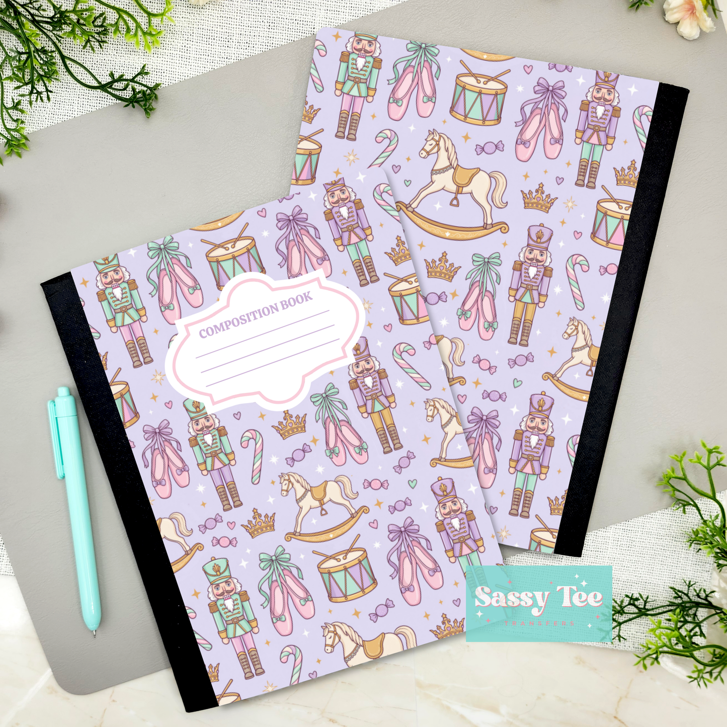 NUTCRACKER BALLET PASTEL LAVENDER PINK MINT Peel + Stick Notebook Cover SET