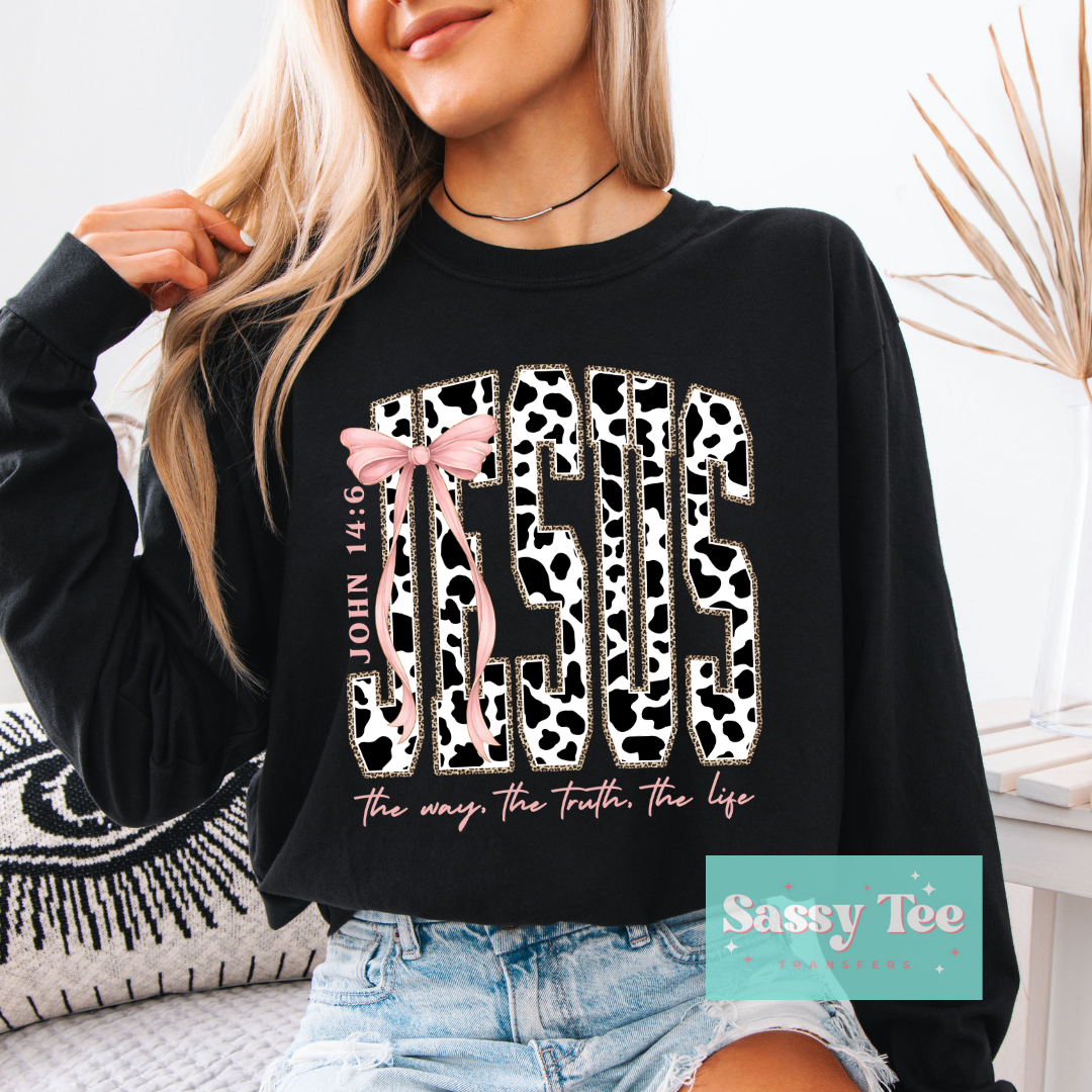 JESUS COWPRINT PINK BOW LEOPARD **Preorder/Restock Ships in 5-10 biz days**
