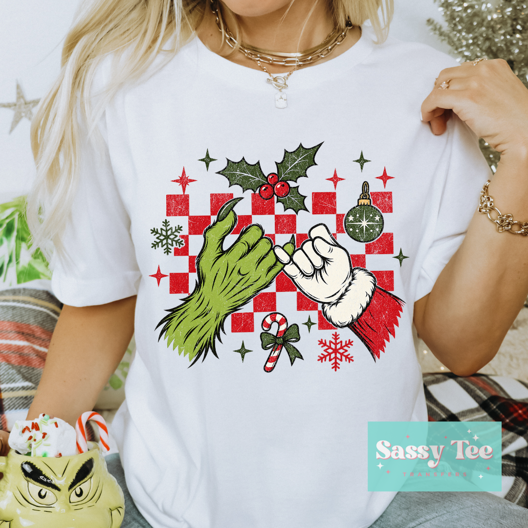 RETRO CHRISTMAS PINKY PROMISE SANTA GREEN MONSTER CHECKER **Preorder/Restock Ships in 5-10 biz days**
