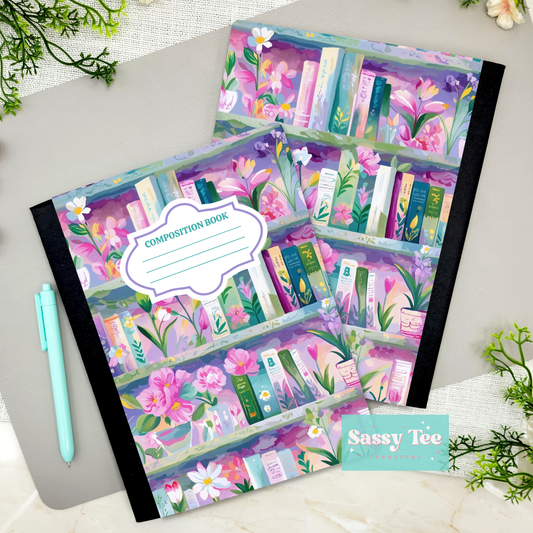 FLORAL BOOKSHELF PURPLE PINK TEAL Peel + Stick Notebook Cover SET