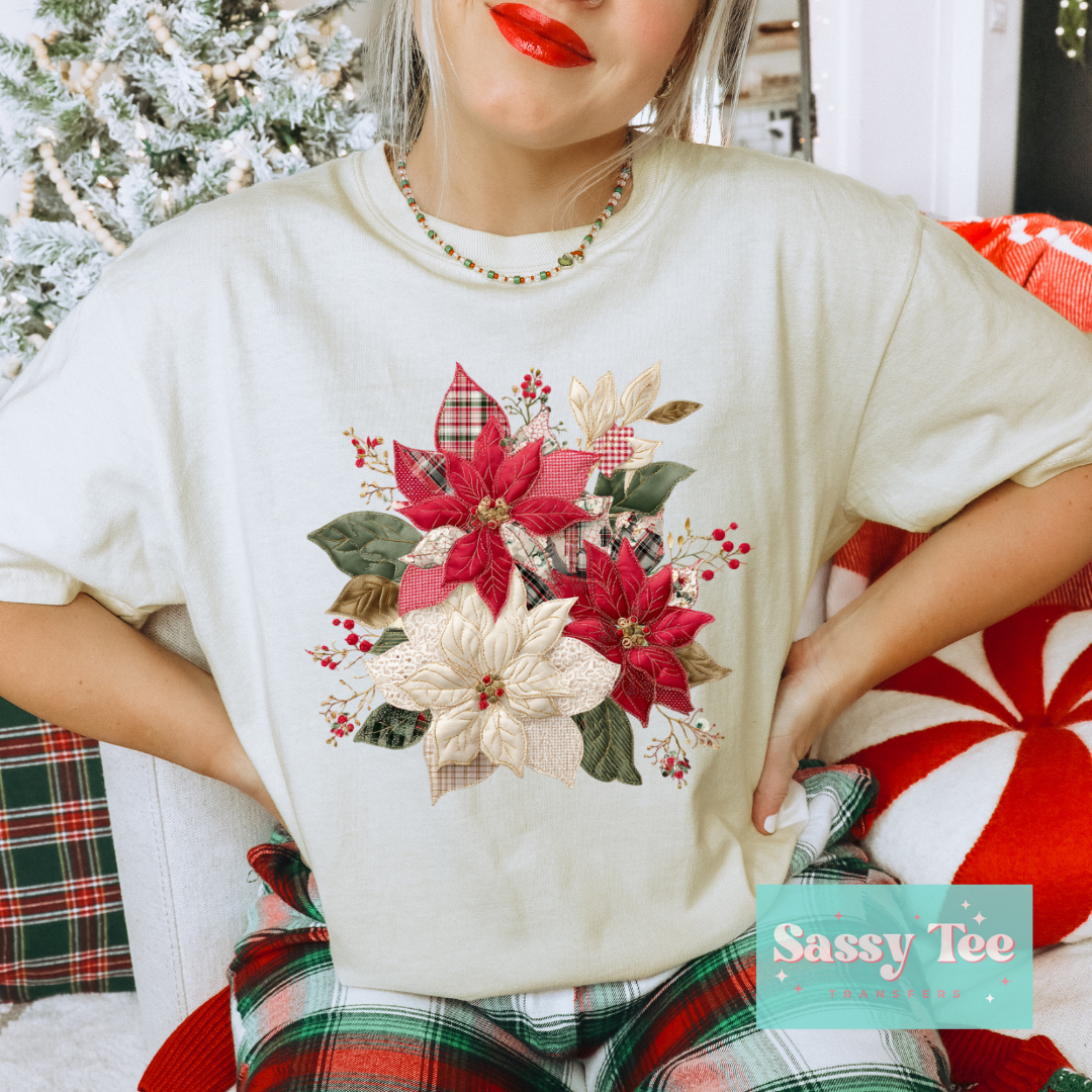 CHRISTMAS POINSETTIA FAUX PATCHWORK **Preorder/Restock Ships in 5-10 biz days**