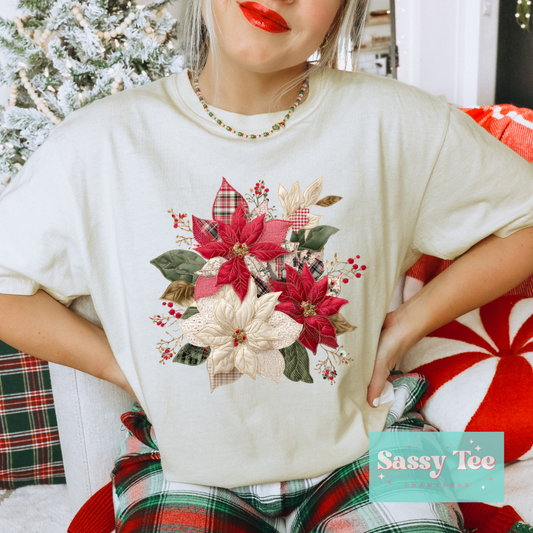 CHRISTMAS POINSETTIA FAUX PATCHWORK **Preorder/Restock Ships in 5-10 biz days**