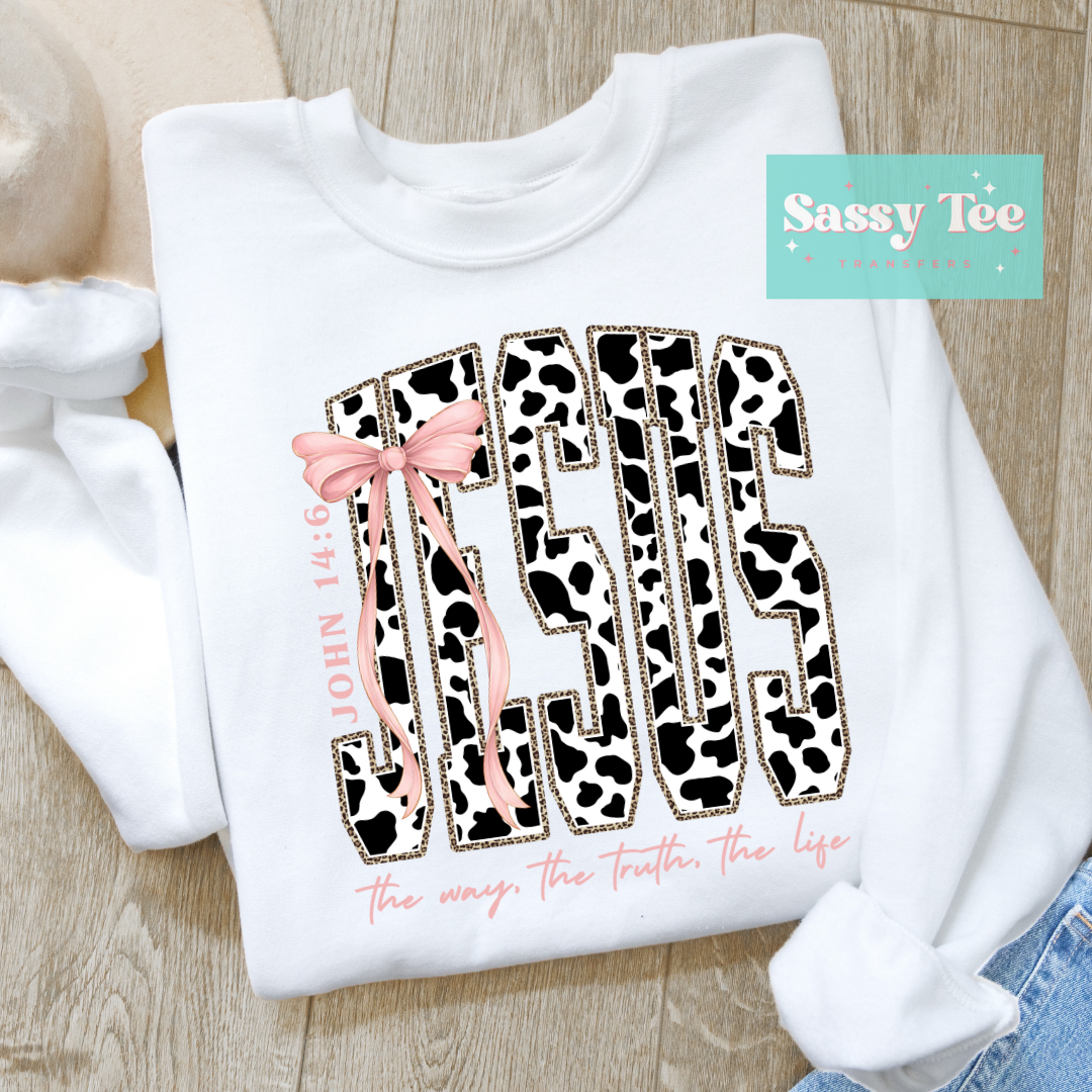 JESUS COWPRINT PINK BOW LEOPARD **Preorder/Restock Ships in 5-10 biz days**