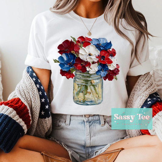 RED WHITE BLUE FLOWER VASE TEXTURE PAINT