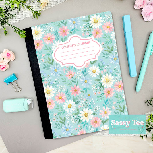FLORAL PINK WHITE MINT Peel + Stick Notebook Cover SET