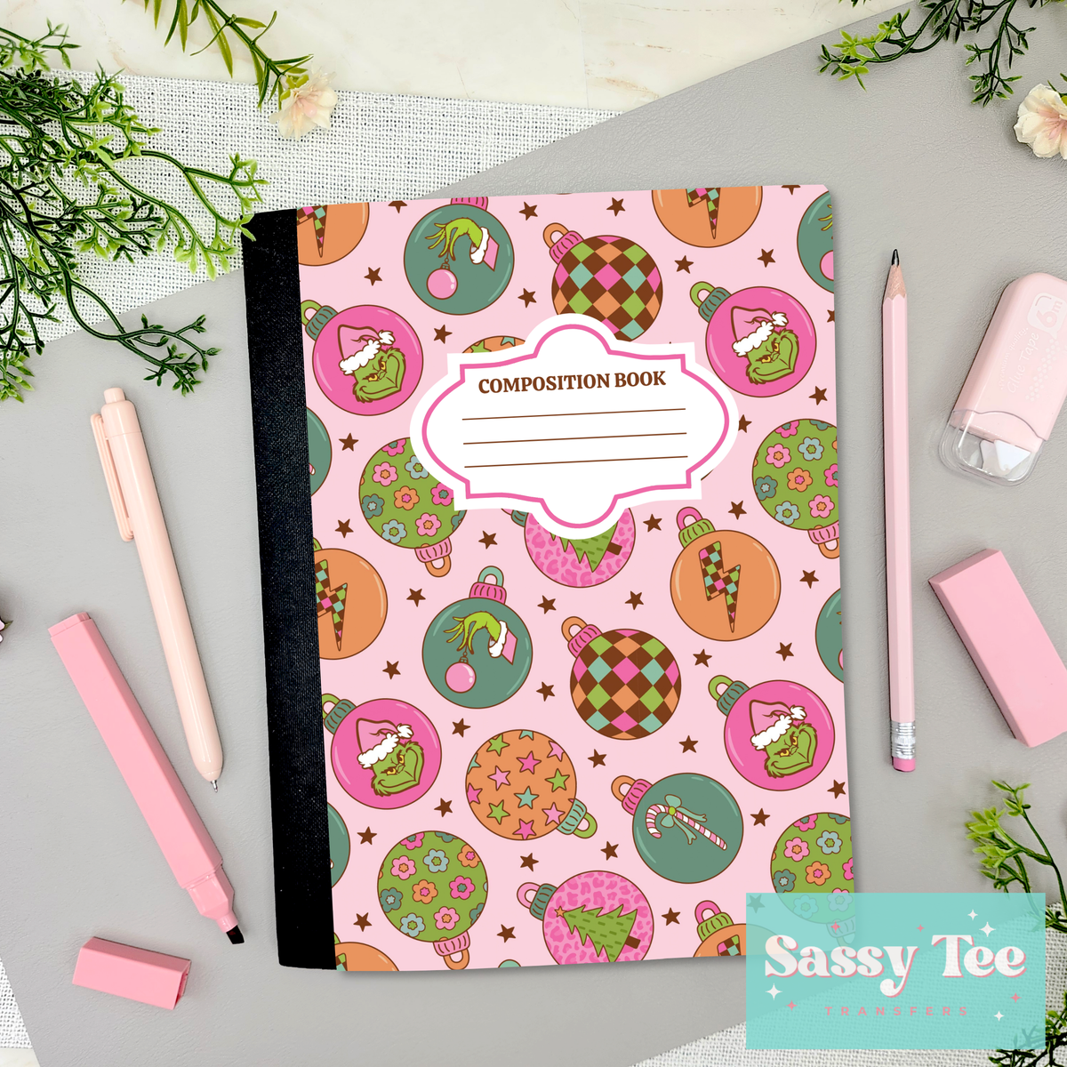 GREEN MAN PINK ORNAMENTS Peel + Stick Notebook Cover SET