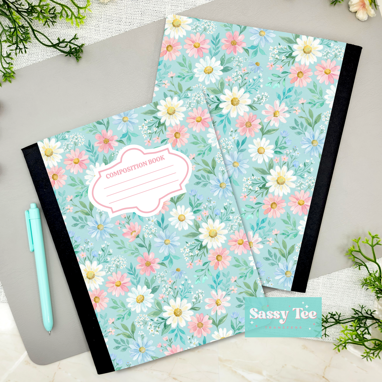FLORAL PINK WHITE MINT Peel + Stick Notebook Cover SET