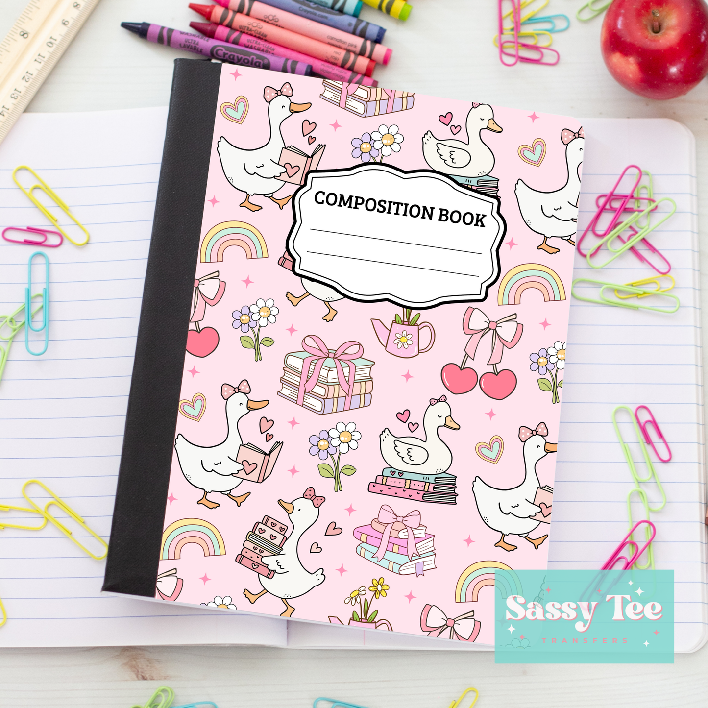 BOOKISH GOOSE PINK RETRO Peel + Stick Notebook Cover SET