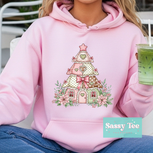 CHRISTMAS TREE HOUSE PINK PATCHWORK **Preorder/Restock Ships in Est. 5-10 biz days**