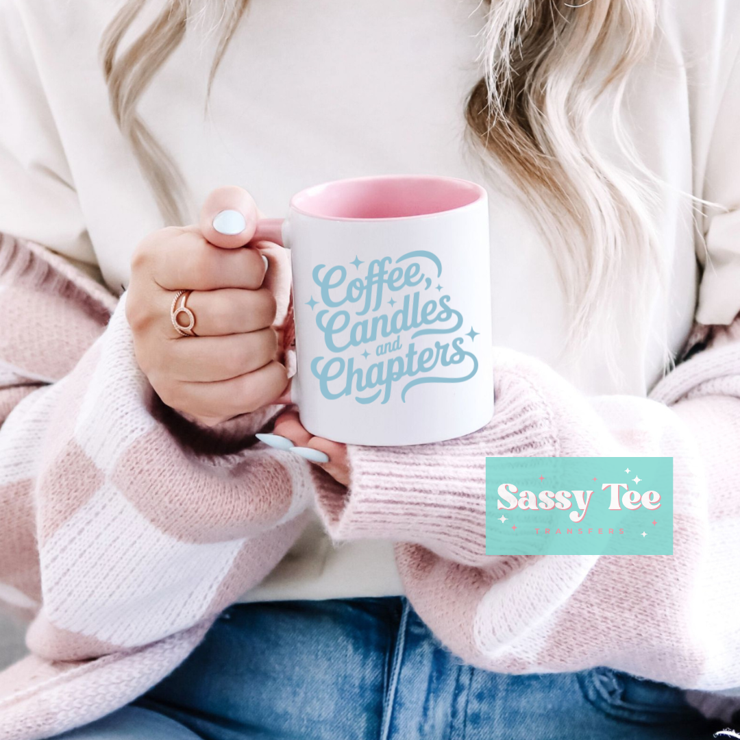 COFFEE CANDLES AND CHAPTERS BOOKISH UV DTF CUP WRAP **Preorder/Restock Ships in 5-10 biz days**