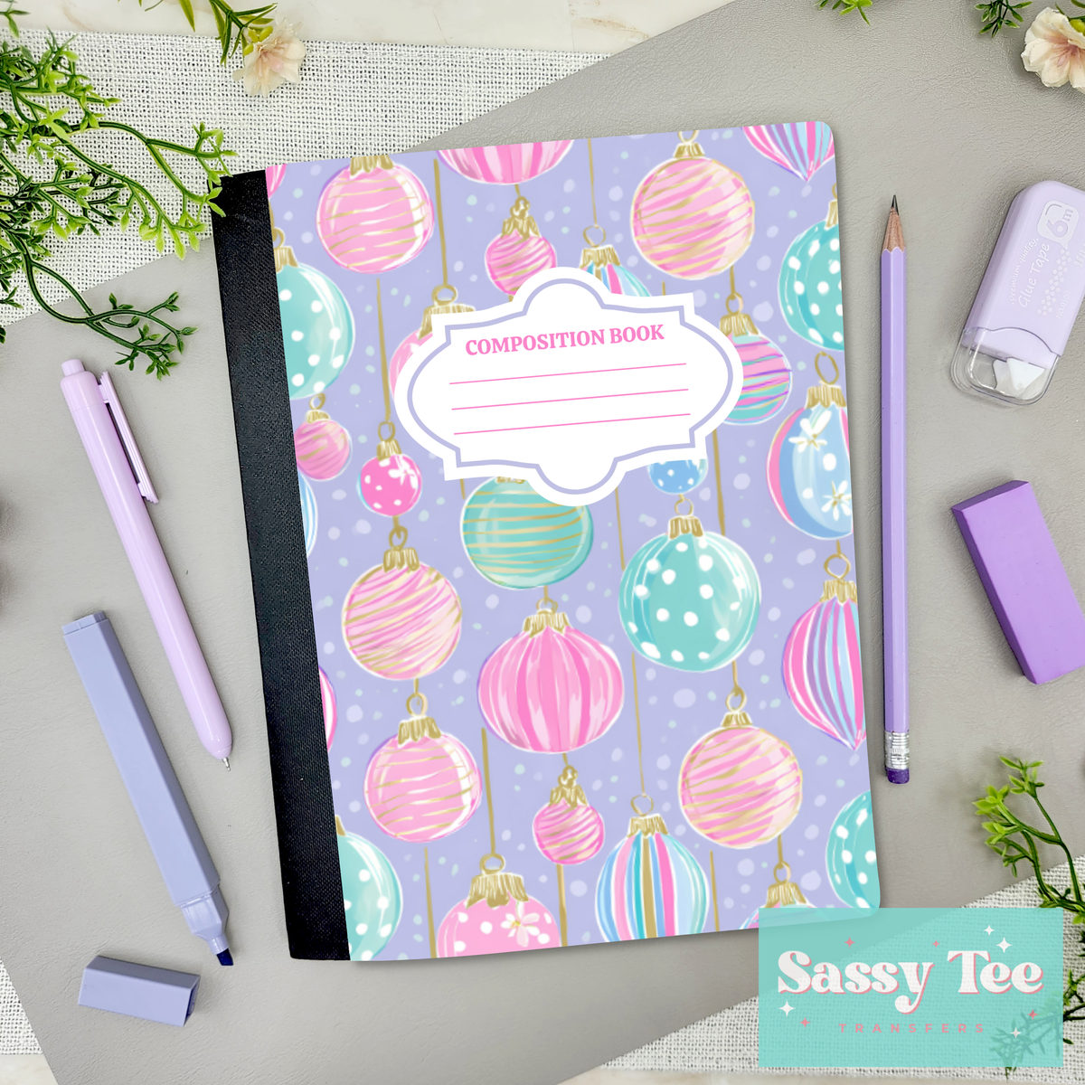 PURPLE MINT PASTEL ORNAMENTS Peel + Stick Notebook Cover SET