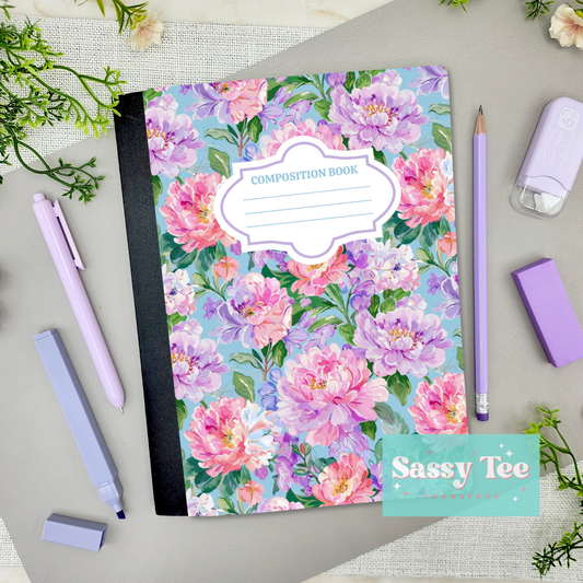 FLORAL PEONIES PINK PURPLE FAUX PAINT Peel + Stick Notebook Cover SET