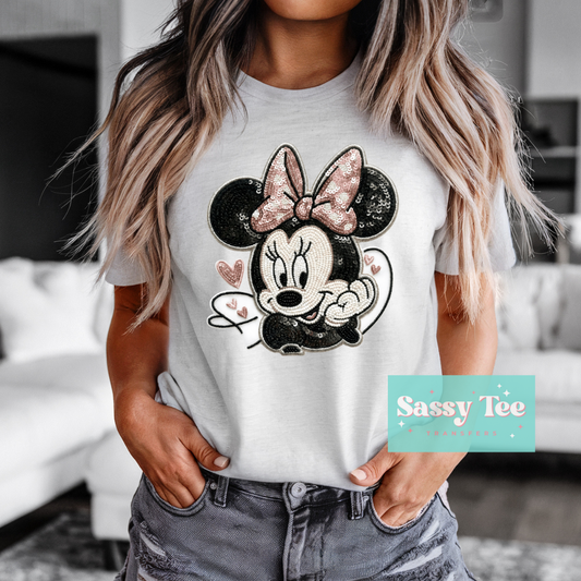 MOUSE BOW HEARTS FAUX SEQUINS **Preorder/Restock Ships in 5-10 biz days**