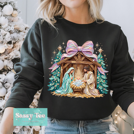 NATIVITY SCENE FAUX PAINT PASTEL BOW **Preorder/Restock Ships in 5-10 biz days**