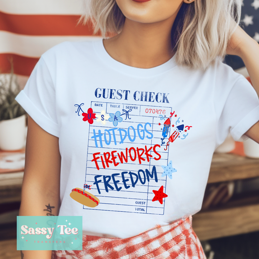GUEST CHECK USA HOT DOGS FIREWORKS FREEDOM