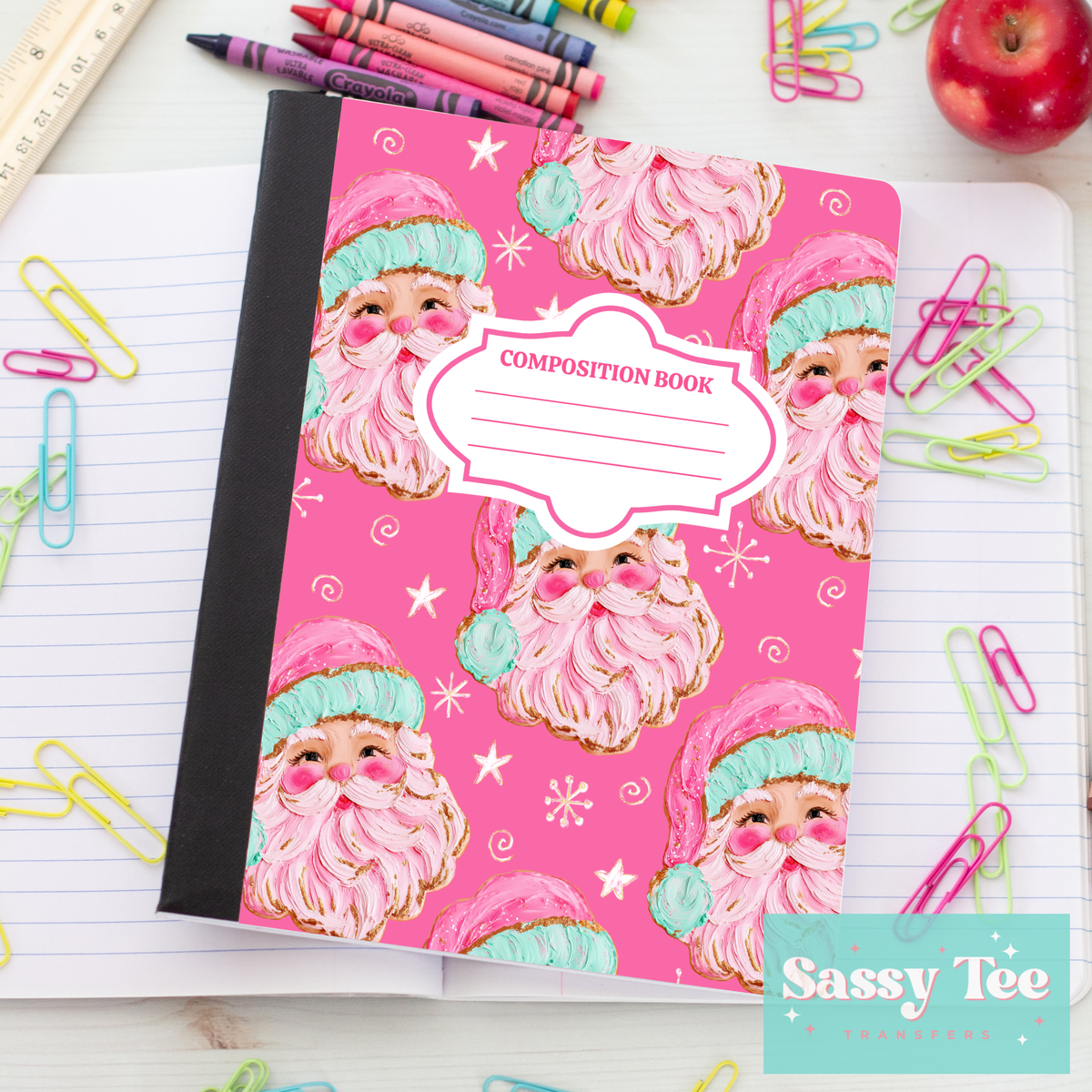 PINK MINT SANTA FAUX TEXTURE PAINT Peel + Stick Notebook Cover SET