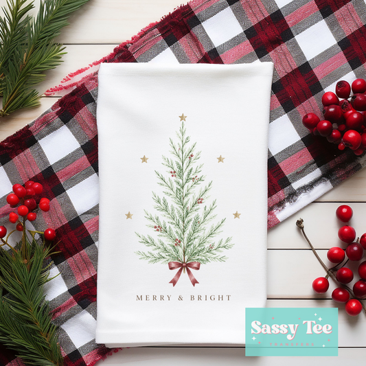 MERRY BRIGHT CHRISTMAS TREE Kitchen Towel **Preorder/Restock Ships in 5-10 biz days**